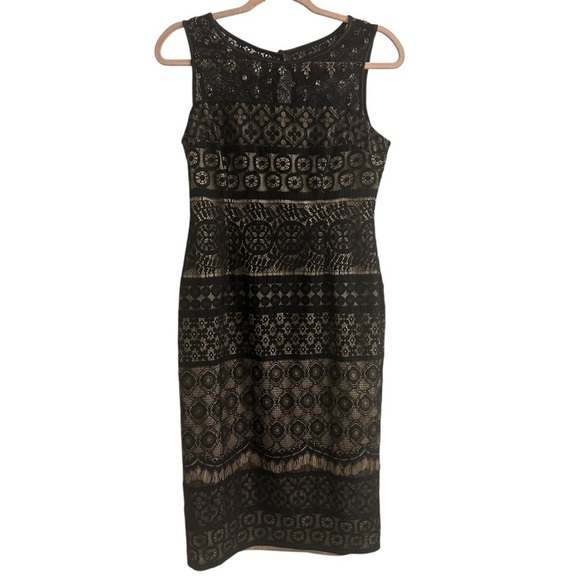 Vince Camuto Dresses & Skirts - Vince Camuto black lace dress with tan underlay, size 4